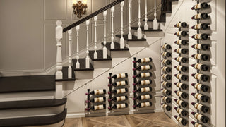 Metal wine racks on a staircase