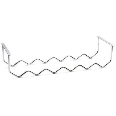 Metal wine rack with wavy design on a white background