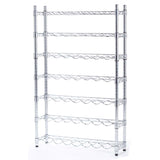 Metal shelving unit with multiple shelves on a white background
