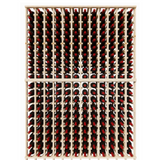 Wine rack with red wine bottles on a white background