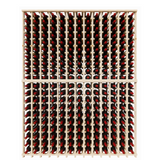 Wine rack with red wine bottles on a white background