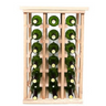 Wooden wine rack with green wine bottles on a white background