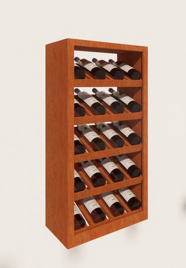 Wooden wine rack with bottles on a white background