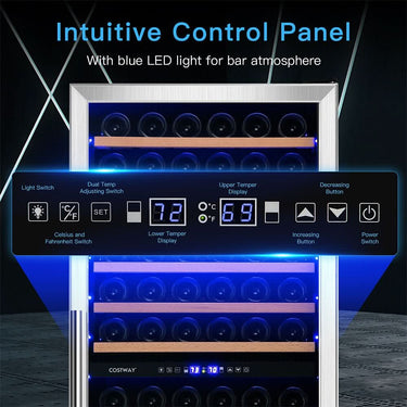 67" Large Freestanding Dual Zone Wine Bottle Cooler Refrigerator Chiller, 154 Bottles (96410372)