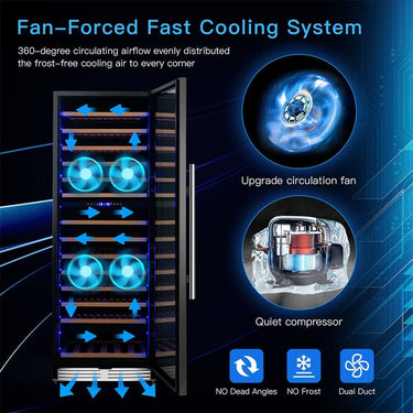 67" Large Freestanding Dual Zone Wine Bottle Cooler Refrigerator Chiller, 154 Bottles (96410372)