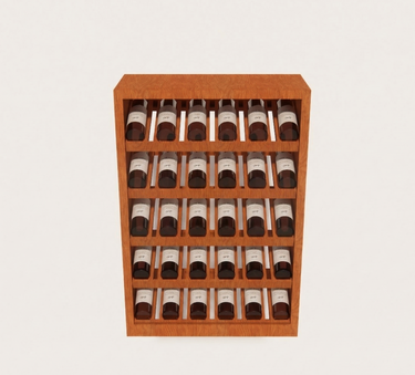 Wooden wine rack with bottles on a white background