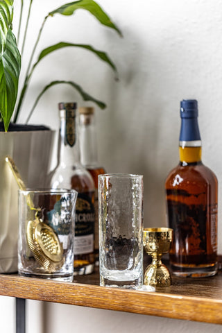 Lifestyle Image of Artisan Hand-Blown Highball Cocktail Glass