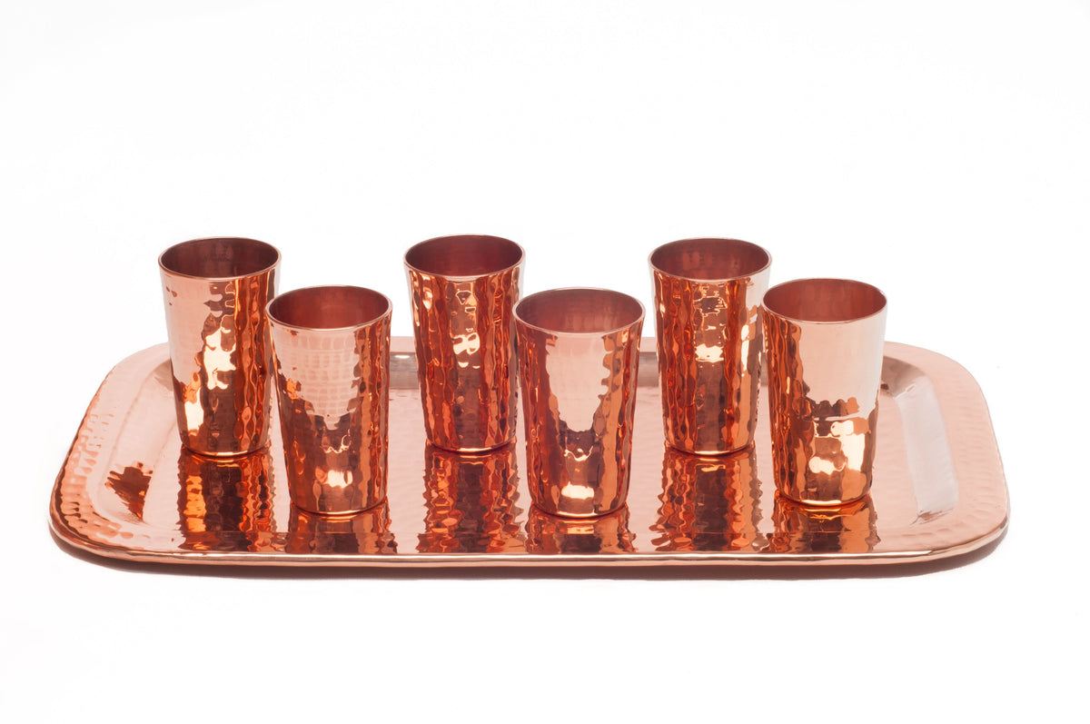 Copper Shot Cup Flight Set- Set of 6 shot cups & 1 Charolita Tray