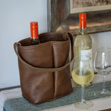 Leather Urban Dual Wine Tote for 2 wine bottles in Mocha