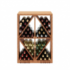 Wooden wine rack with bottles of various types on a white background