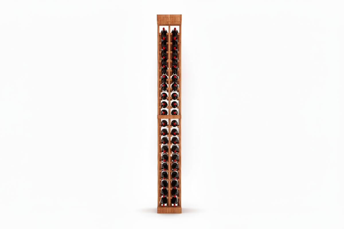 Wooden wine rack with bottles on a white background