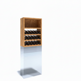 Wooden wine rack with bottles on a white background