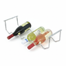 Metal wine bottle holder with three bottles on a white background