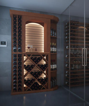 Wine Cellar Bottle Storage System & Custom Arch Tasting Table