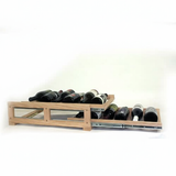 Wooden wine rack with bottles on a white background