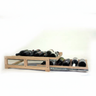 Wooden wine rack with bottles on a white background
