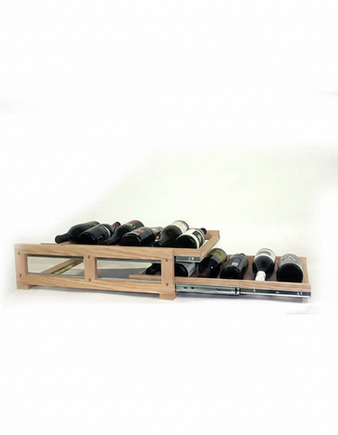 Wooden wine rack with bottles on a white background