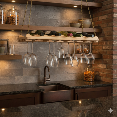 Hanging Wine Bottle and Stemware Rack