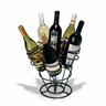 Wine rack holding six bottles of wine on a white background