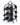 Black metal wine rack holding six bottles on a white background