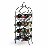 Wine rack holding multiple bottles of wine on a white background