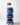 Metal display rack with blue bottles on a white background