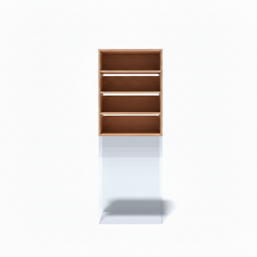 Wooden bookshelf with four shelves on a white background