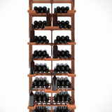 Wooden wine rack with bottles on a white background