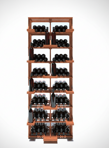 Wooden wine rack with bottles on a white background