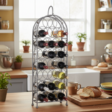 Wine rack with bottles on a kitchen counter