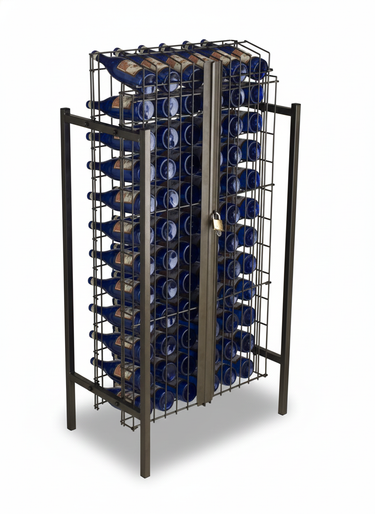 Wine rack with bottles on a white background