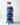 Metal display rack with blue bottles on a white background