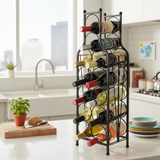 Wine rack with bottles on a kitchen counter