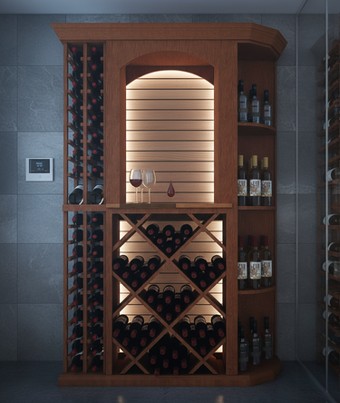 Wine Cellar Bottle Storage System & Custom Arch Tasting Table