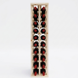 Wooden wine rack with red wine bottles on a white background