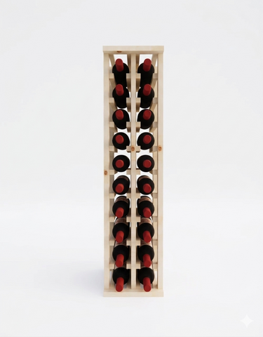 Wooden wine rack with red wine bottles on a white background