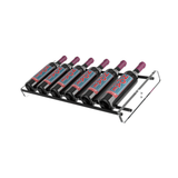 Evolution Low Profile Presentation Row in Matte Black and Acrylic storing 6 bottles