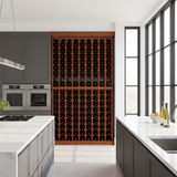 Modern kitchen with wine rack against a wall