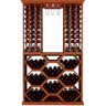 Wooden wine rack with bottles of wine on a white background