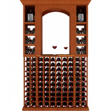 Wooden wine rack with bottles on a white background