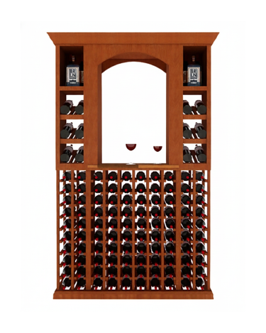 Wooden wine rack with bottles on a white background