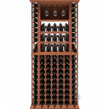 Wooden wine rack with bottles on a white background