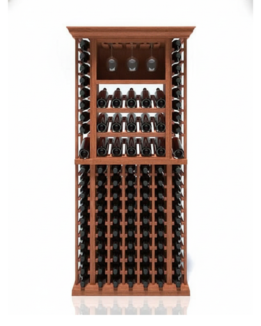 Wooden wine rack with bottles on a white background
