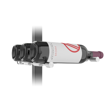 Vino Pin and Mounting Plate in Matte Black and Milled Aluminum Storing 3 Bottles