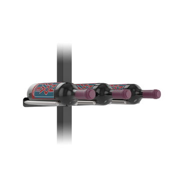 Vino Rail Peg and Mounting Plate Kit in Matte Black and Gunmetal Storing 3 Bottles