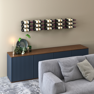 W Series Over the Couch Wine Rack Kit in Matte Black Storing 30 Bottles in a Living Room