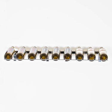 W Series Presentation Row Rack in Chrome Luxe Storing 9 Bottles