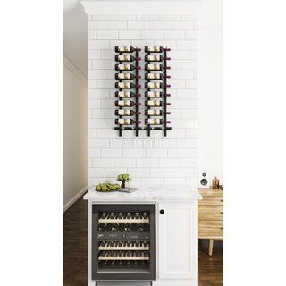 W Series Wet Bar in Matte Black Storing 18 Bottles and 5 Wine Glasses in a Home