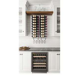 W Series Wet Bar in Matte Black Storing 18 Bottles and 5 Wine Glasses in a Kitchen