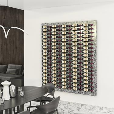 VintageView W Series Feature Wall 6 in Gunmetal Storing 90 Bottles in a Dining Room